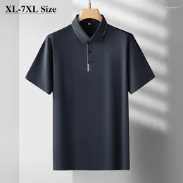 Men's Polos Men Polo Shirt Summer Business Solid Colour Short-sleeved Top Ice Silk Breathable Casual Male Clothing Plus Size 6XL 7XL 8XL