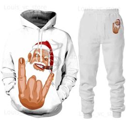 Men's Hoodies Sweatshirts Christmas Santa Claus 3D Print Man Woman Hoodie + Pants 2pcs Sets New Year Holiday Party Casual Oversized Pullover Tracksuit Set T231221