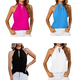 Women's Tanks Womens Solid Colour Halter Top Tied Back Keyhole Loose Blouses Vest