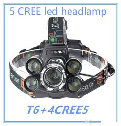 Brand designer 5 LED Headlight 15000 Lumens T6 Head Lamp High Power LED Headlamp +2pcs 18650 Battery +Charger+car charger6820078