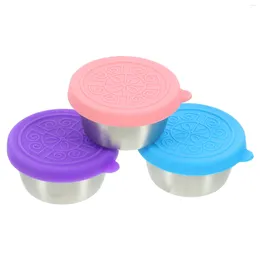 Plates 3 Pcs Stainless Steel Sauce Cup Metal Container Containers With Lids Salad Dressing Soy Reusable Cups 304 Travel
