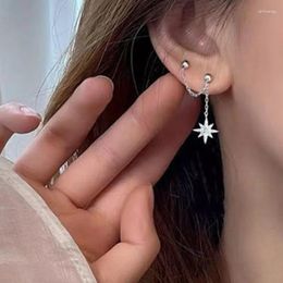 Backs Earrings 1Pcs Silver Plated Punk Tassel Chain Crystal Star Clip Earring For Women Girl Ear Cuff Party Jewelry Gift Brincos E1068