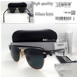 TOP Quality Glass Lens Metal Hinge Men Women Plank Frame Sunglasses UV400 51MM Half Frame Designer Vintage Shade Mercury Mirror Bo276D