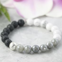 MG1075 Labradorite Howlite Bracelet Anxiety Relief Bracelet Healing Crystals Lava Jewellery Yinyang Negative Energy Protection277B