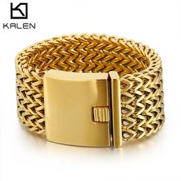 30mm Chunky Mesh Chains Bracelet Men 316 Stainless Steel GoldSilver Color Big Male Bracelets 231221