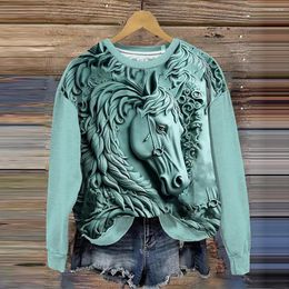 Women's Hoodies 3d Horse Printing Hoodie Autumn Pullover O-Neck Vintage Sweatshirts For Women Fashion Casual Female Loose Cotton Clothes