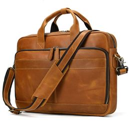 Real Cowskin Men's Shoulder Bags Genuine Leather Bussiness Laptop Bag 156 16 173 Inch Computer Men Briefcase Vintage 231220