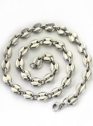 ship 1803903932039039 choose the lenght stainless steel silver coffee beans necklace chain 9mm wide shiny for Wo259U69724619312905