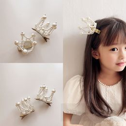 Girls lace Bows pearls crown hair clip boutique children Colourful pompons crown birthday party accessories kids all-matching princess hairpins barrettes Z6202