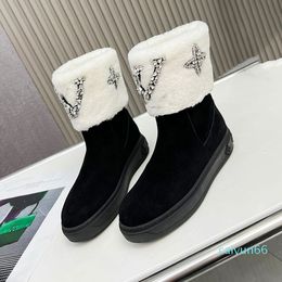 Women Designer Wool Snow Boots French Brand Fashion Crystal Letter Sign Ladies Boot
