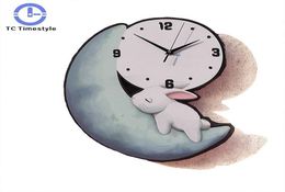 Wall Clocks Kids Clock Cartoon Painted Cute Moon Watch Kid039s Mute Bedroom Children039s Room Kindergarten Fashion8642182