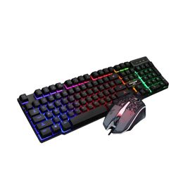 New Combos Optical Keyboard And Mouse Kit Suspension Keys Rainbow Lights Gaming USB Wired For Desktop Lapton Backlights 2 Pieces