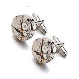 Watch Movement Cufflinks for immovable Stainless Steel Steampunk Gear Watch Mechanism Cuff links for Mens Relojes gemelos332K