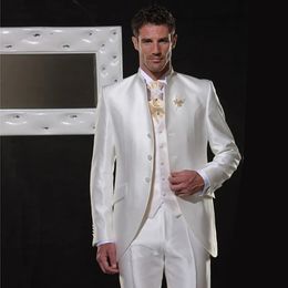 Men's Suits Blazer Tweno Tuxedo Wedding White Satin Single Breasted Three Piece Costume Hpmbre Jacket Pants Vest Slim Fit Custom 231220