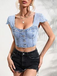 Women's Tanks Blue Denim Corset Tank Top For Women Off Shoulder Bustier Tops Chic Streetwear 2023 Vintage All-match Strapless Female