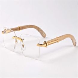 Whole-Classic buffalo wood plain mirror glasses fashion rimless rectangle men sunglasses lunettes de soleil size 55-18-140mm280z