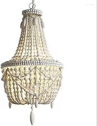 Chandeliers Farmhouse White Wood Beaded Basket Chandelier Luxury Three Lamps Retro Bedroom Bead