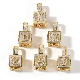 Mens Hip Hop Jewellery Iced Out Initial Letter Necklace Pendant Gold Silver Cube Dice Hiphop Necklaces238W
