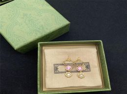 Full Diamond Flower Charm Earrings Double Letter Crystal Earring Floral Designer Pendant Studs Eardrop With Stamps Gift Box7329069