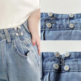 Brooches Women's Jeans Daisy Flower Waist Button Broches Adjustable Detachable Trouser No Punch Pearl Hook Windproof Buckle Pin Accessory