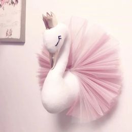 Baby Girl Room Decor Plush Animal Head Swan Wall Home Decoration Baby Stuffed Toys Girls Bedroom Accessories Kids Child Gift 231221