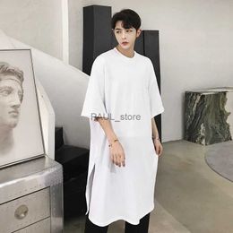 Men's T-Shirts Men summer oversized hip hop long t shirt side split tee shirts mens punk tops streetwear hiphop clothes camisetas stage costumeL2404