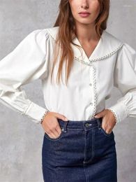 Women's Blouses Blouse For Women 2023 Embroidery Trim Sailor Collar Single Breasted Loose Elegant Sleeve Shirt