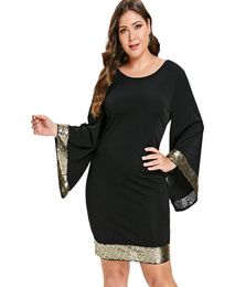 Rosegal Plus Size Office Party Work Dress Women Sequins Long Flare Sleeve V Neck Bodycon Dress Female Vestidos Big Size Clothing L9248677