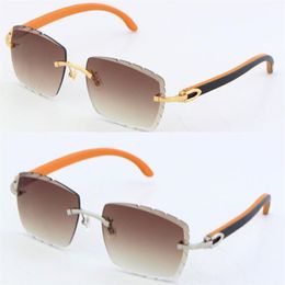 NEW Rimless Original Wood C Decoration Vintage Luxury Sunglasses Square shape face Carving Lens Unisex driving glasses 18K gold me245o