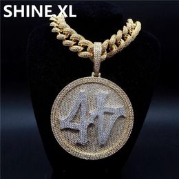 Iced Out Big Round Spinner Number 44 Pendant Necklace Gold Plated Mens Hip Hop Bling Jewellery Gift279W