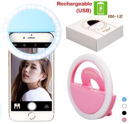 RK12 Rechargeable Selfie Ring Light with LED Camera Pography Flash Light Up Selfie Luminous Ring with USB Cable Universal for A3107160