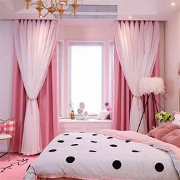 Curtain Korean Double Pink Princess Curtains For Living Room Hollow Stars Lace Curtain For Bedroom Shade Curtain Tulle Cloth Room Supply 2