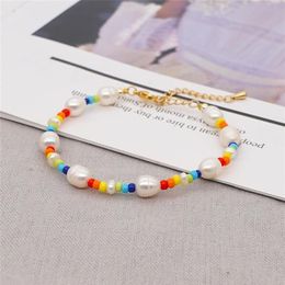 Fashion Vintage Bohemian Stained Glass Imitation Pearl Couple Bracelet Men And Women Party Jewellery Beaded Strands2522