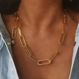 Vintage Gold Alloy Beads Pendant Necklace Newest Hollow Geometric Paper Clip Necklace for Women3221