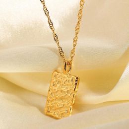 Pendant Necklaces Gold Plated Stainless Steel Vintage Textured Necklace Concave-Convex Texture Square For Women Water-wave Chain