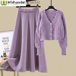 Two Piece Dress Autumn and Winter Set Women's 2023 New Korean Edition Slim Knitted Cardigan Top Casual Half Skirt Two Piece Set Fashion L231221