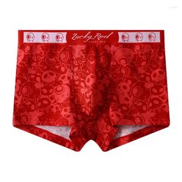 Underpants Youth Fashion Printed Boxer Short Men's U Convex Pouch Panties Red Underwear Aro Pant Teenagers Breathable Large Size Bottom
