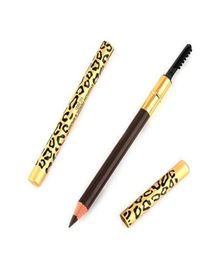 Whole Fashion Leopard Eyeliner Pencil Eyebrow Brush With 2 Sides Waterproof Brown Black Eye Liner Pen Women Eyes Beauty Mak2652880