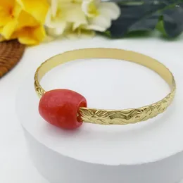 Bangle SAFORUI Hawaiian High Quality Red Jade Gold Colour Copper Bracelets Bangles For Women