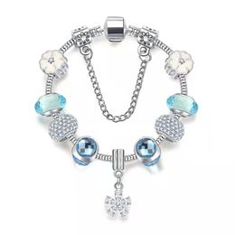 16 to 21CM light blue crystal charm bracelet oriental cherry charms beads fit bangle snake chain DIY Accessories Jewellery as valent299C