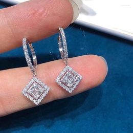 Dangle Earrings Huitan Luxury Silver Color For Women Square Pendant Fashion Bride Wedding Good Quality Female Jewelry