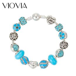 Charm Bracelets VIOVIA A Variety Of Design Bracelet With Love Heart & Bangle Blue Crystal Bead Female Jewellery Gifts B17023252E