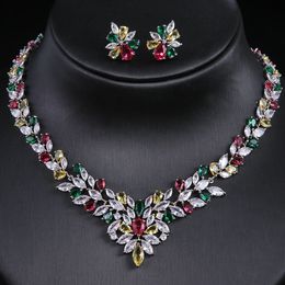 Emmaya Luxury Sparking Cubic Zircon Plate Flower AAA PendantEarrings for Women Wedding Jewelry Sets Accessories 231221