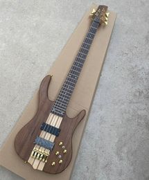 5 Strings Walnut Body Electric Bass Guitar with Neck-thru-body,Golden Hardware,Can be Customised