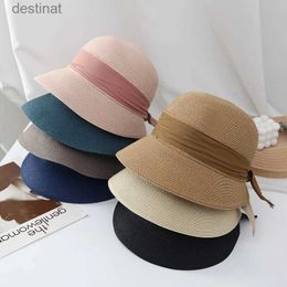 Wide Brim Hats Bucket Hats Korean Version Summer Retro Elegant Bow Straw Hat Women Front Long Rear Short Sun Hats Vacation Sunscreen Sunshade Beach CapL231221