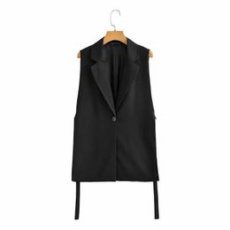 TRAF Women Fashion With Taps Side Vents Waistcoat Vintage Sleeveless Front Button Female Outerwear Chic Vest Tops Men's Suit Vest Casual 18