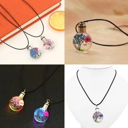 Pendant Necklaces Trendy LED Luminous Flower Ball Necklace For Women Crystal Glass Dried Flowers Party Wedding Jewellery