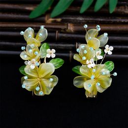 Hair Clips Yellow Flower Hairpins Side Retro Chinese Fashion Floral Headpieces For Women Hanfu Dress Decor Jewellery 1Pair