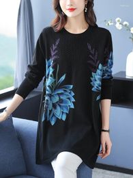 Women's Sweaters Floral Print Long Dress Spring Autumn Womens Clothes Sleeve Femme Pullover Elasticity Loose Sweater Women