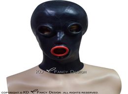 Black And Red Rolled Trims Around Mouth Sexy Latex Hood With Zipper At Back Open Eyes Nostril Rubber Mask 02036794628